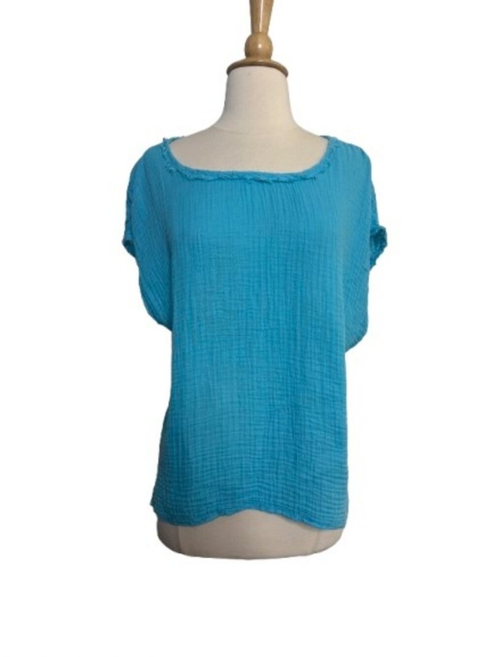 Michael STars Size Large (L) Textured Short Sleeve Top with Frayed Neckline